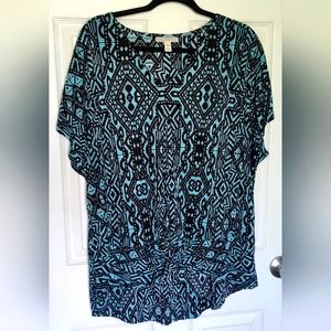 💥3 FOR $20!💥 Dana Buchman Women's V-Neck Top | Teal & Black | Size XXL